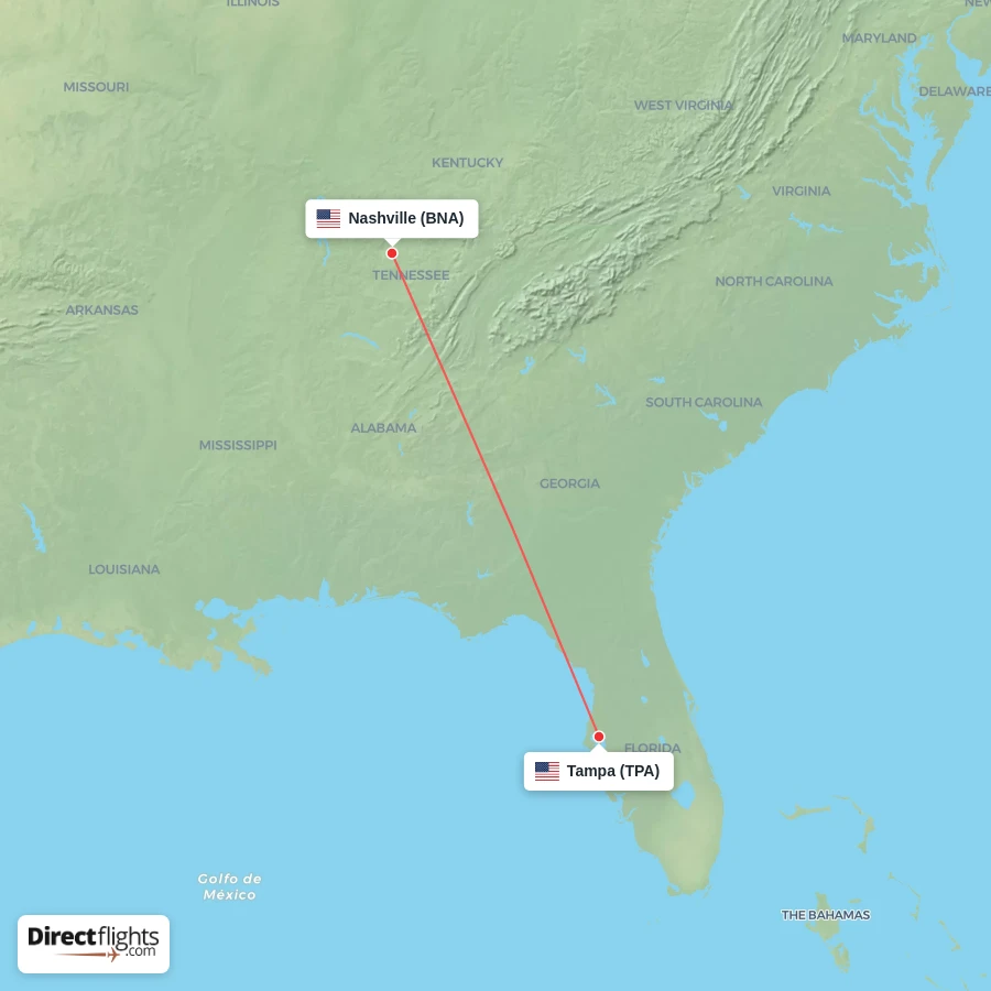 TPA - BNA route map