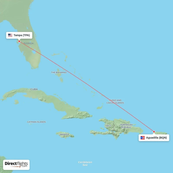 Tampa - Aguadilla direct flight map