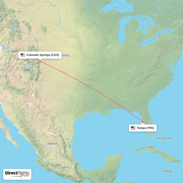 Tampa - Colorado Springs direct flight map