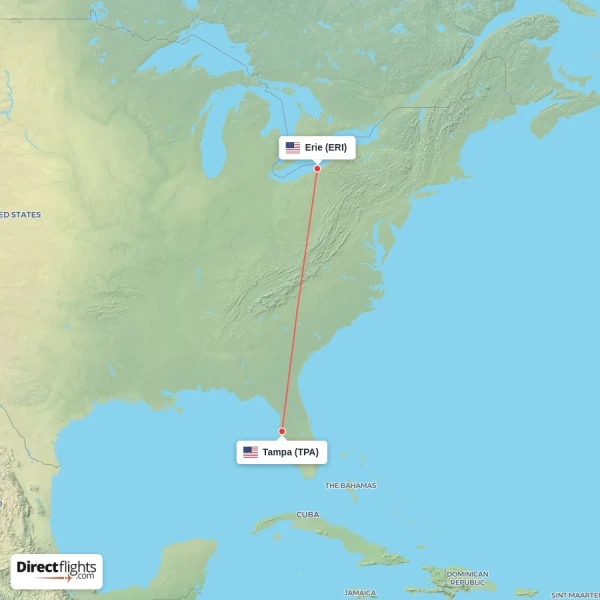 Tampa - Erie direct flight map