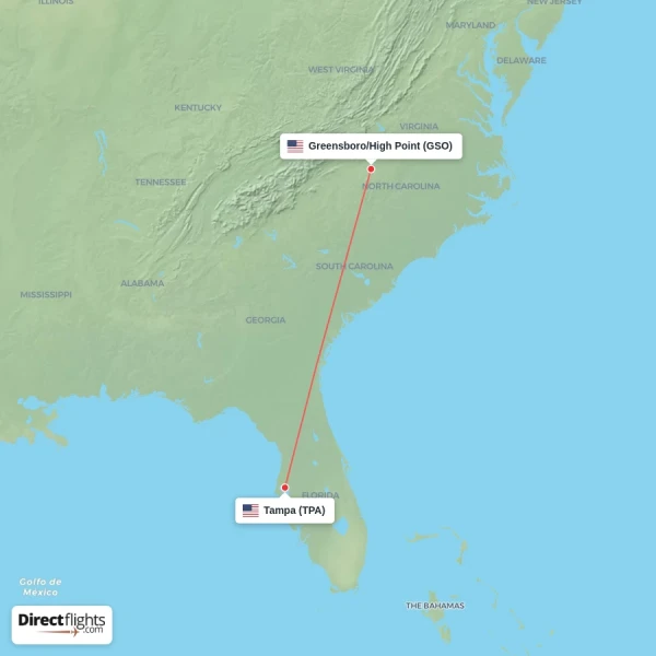 Tampa - Greensboro/High Point direct flight map