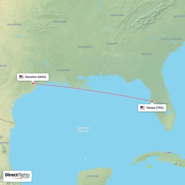 Tampa - Houston direct flight map
