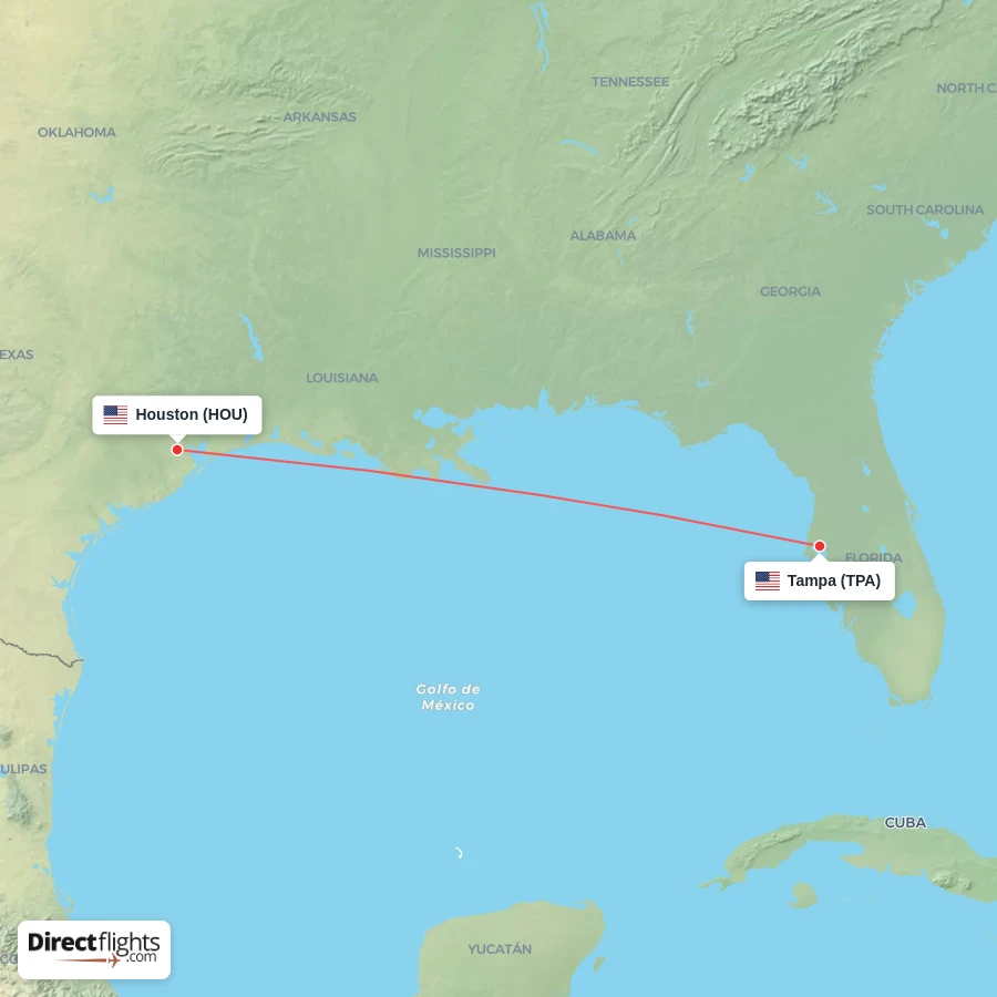 TPA - HOU route map