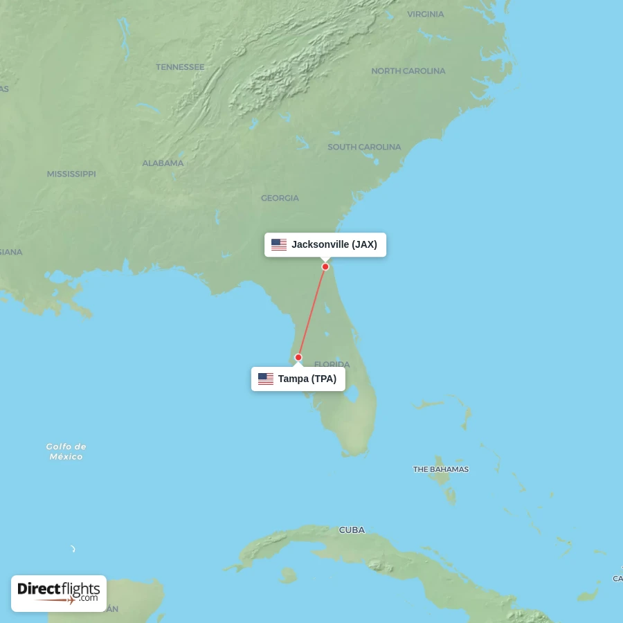 TPA - JAX route map