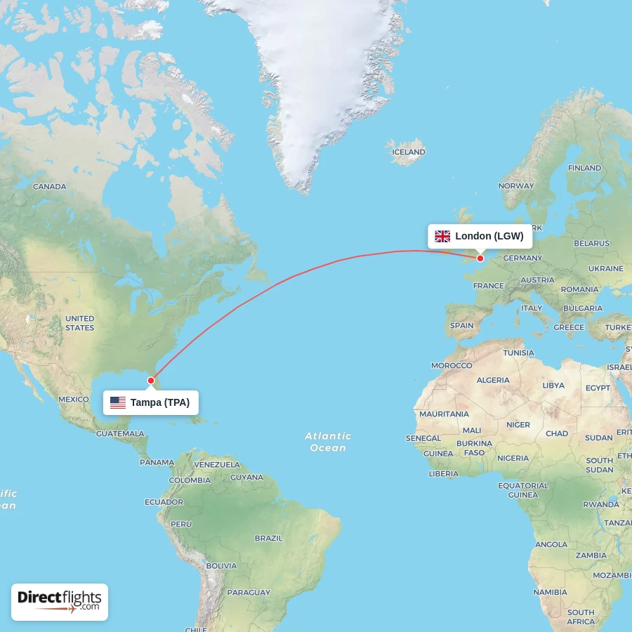 TPA - LGW route map