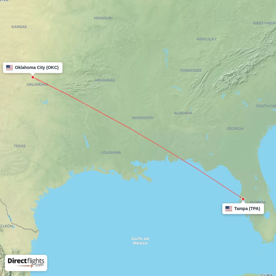 TPA - OKC route map