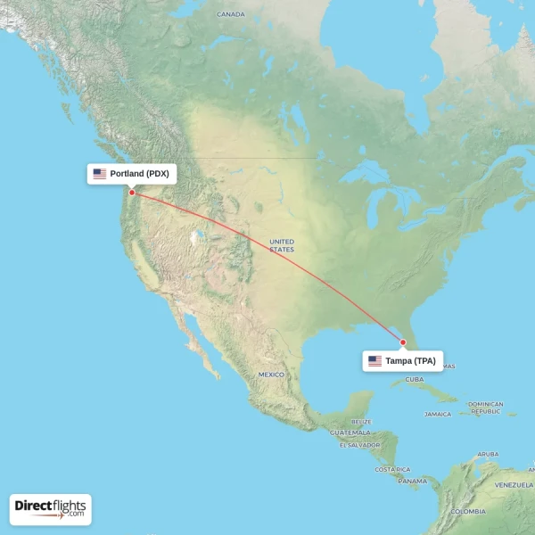 Tampa - Portland direct flight map