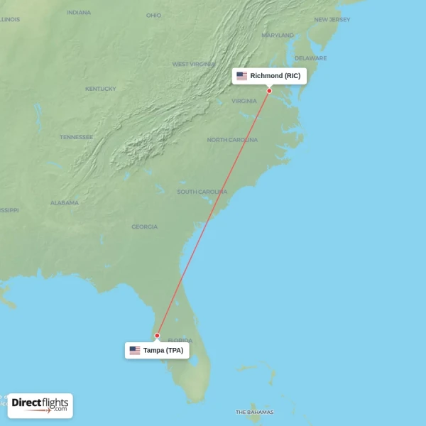 Tampa - Richmond direct flight map