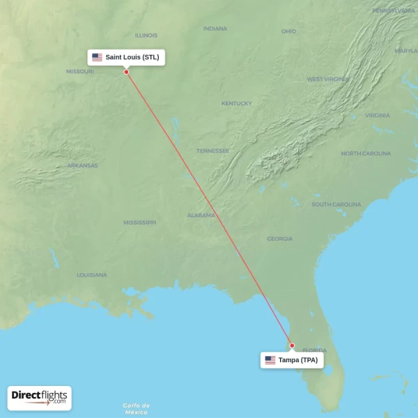 Tampa - Saint Louis direct flight map