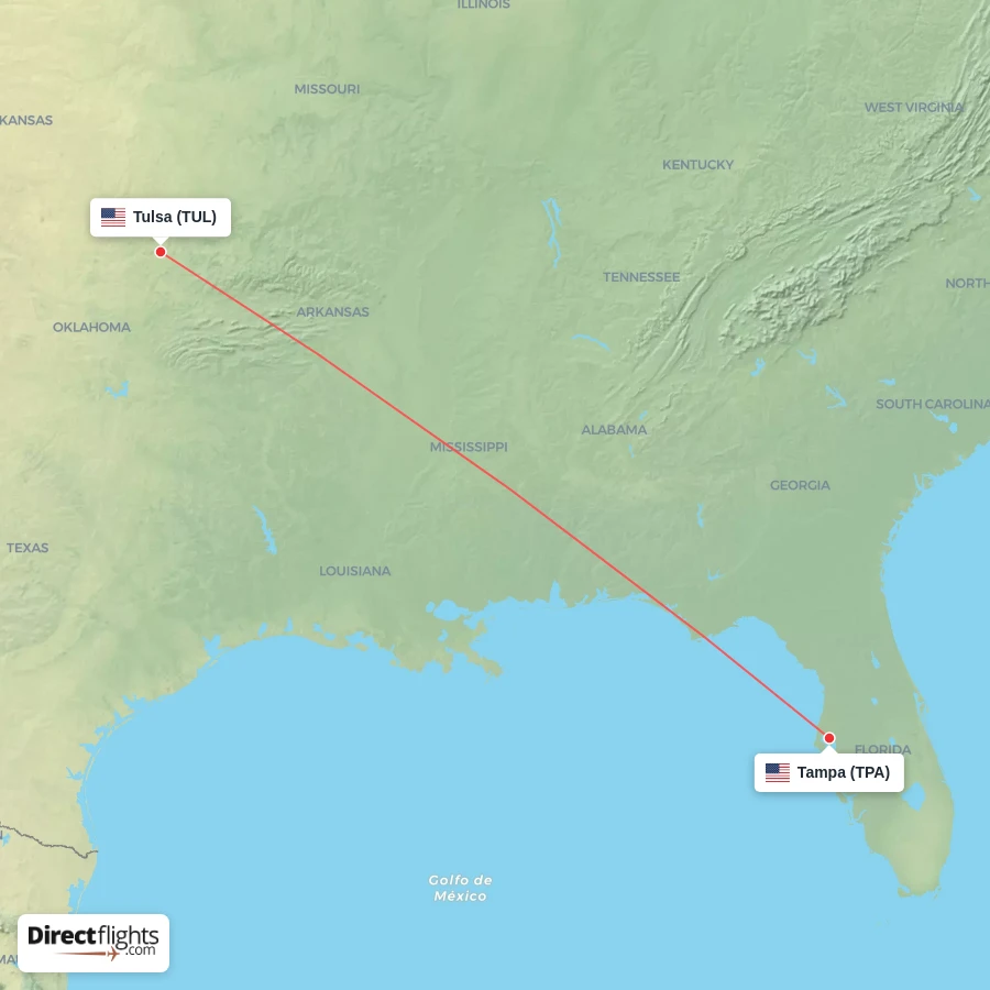 TPA - TUL route map