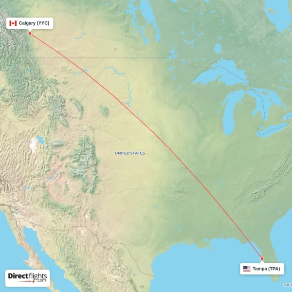 Tampa - Calgary direct flight map