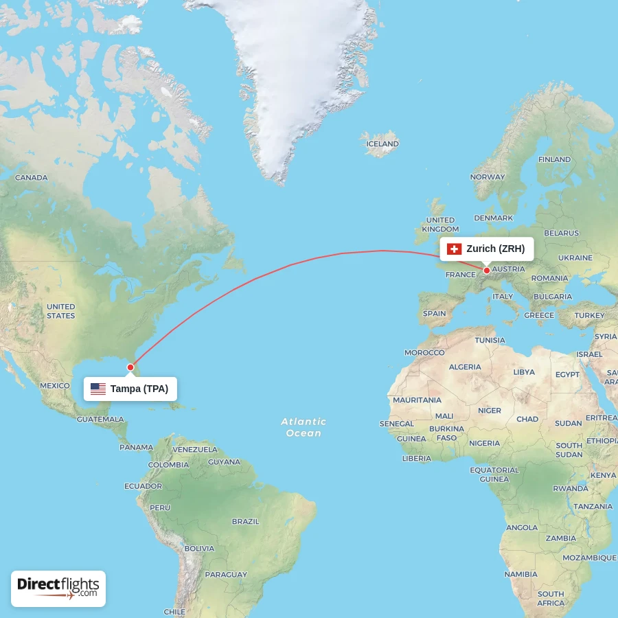 TPA - ZRH route map