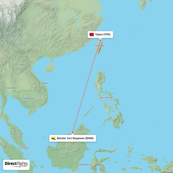 Taipei - Bandar Seri Begawan direct flight map