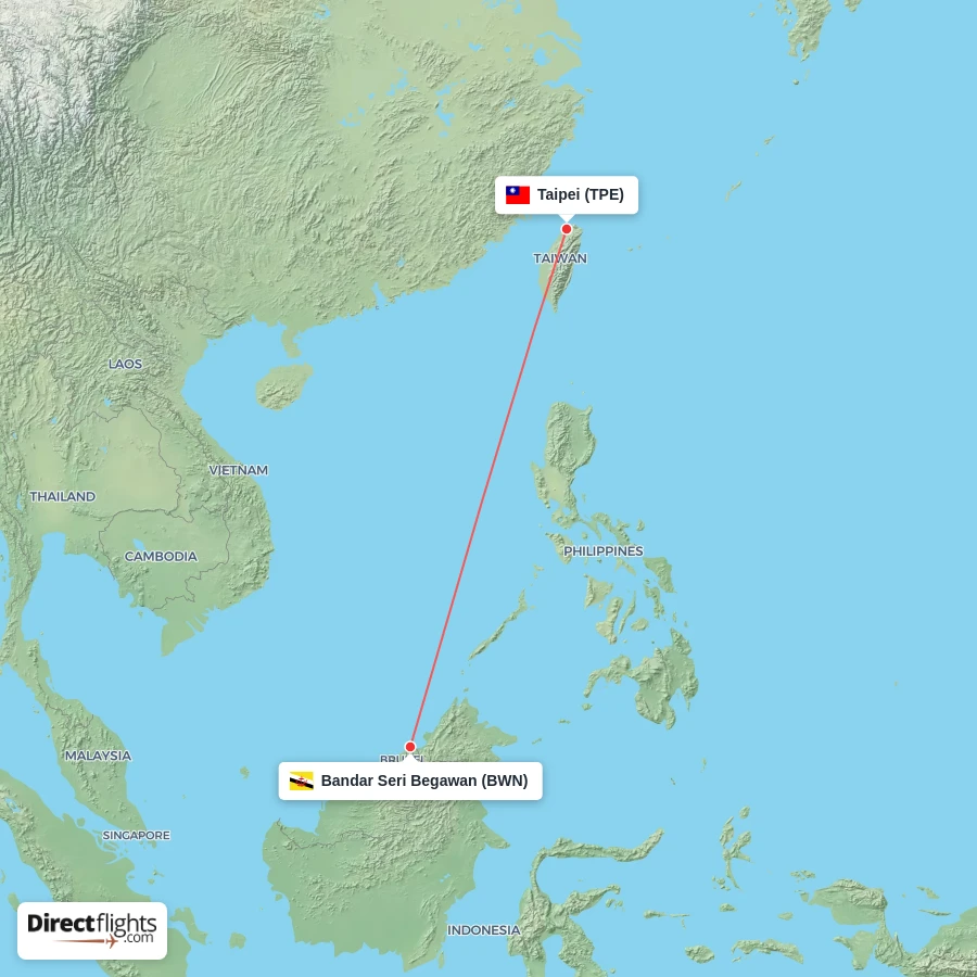 TPE - BWN route map