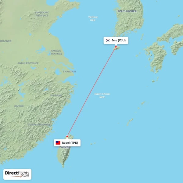Taipei - Jeju direct flight map