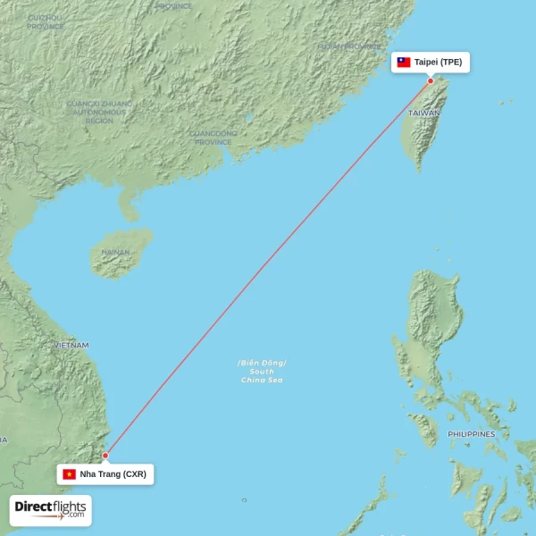 Taipei - Nha Trang direct flight map