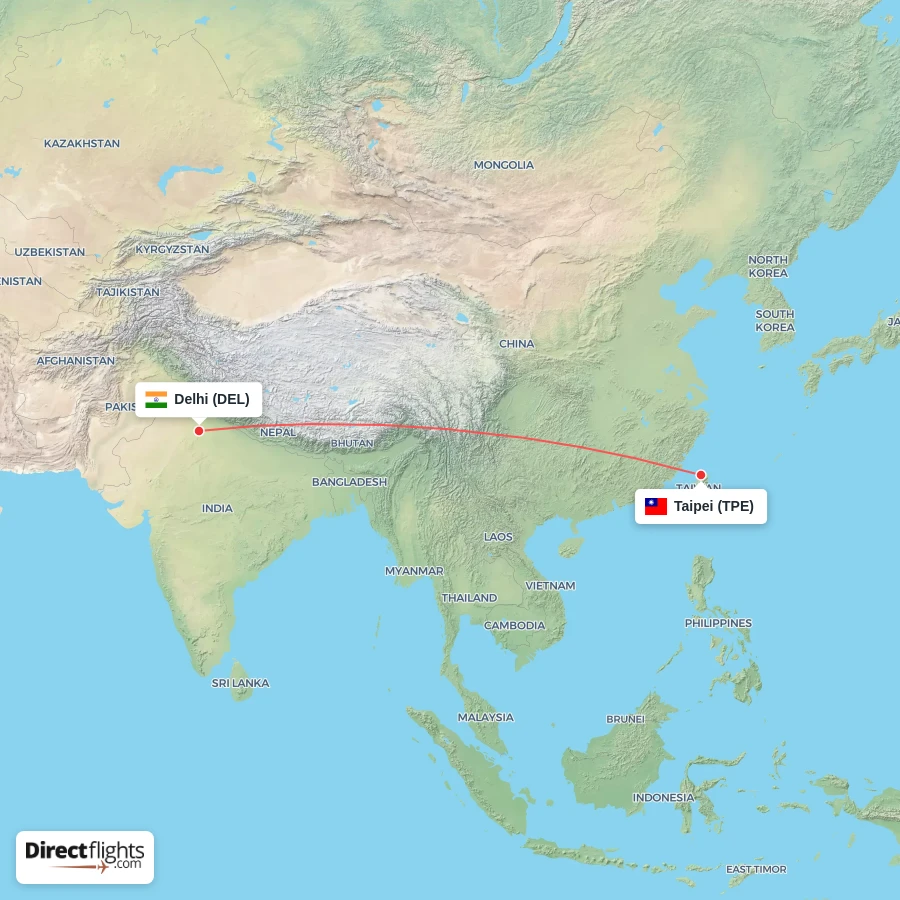 TPE - DEL route map