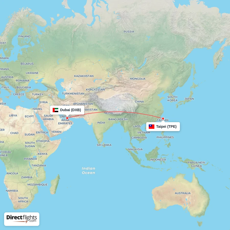 TPE - DXB route map