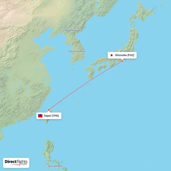 Taipei - Shizuoka direct flight map
