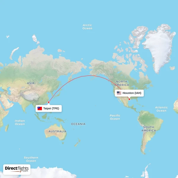 Taipei - Houston direct flight map