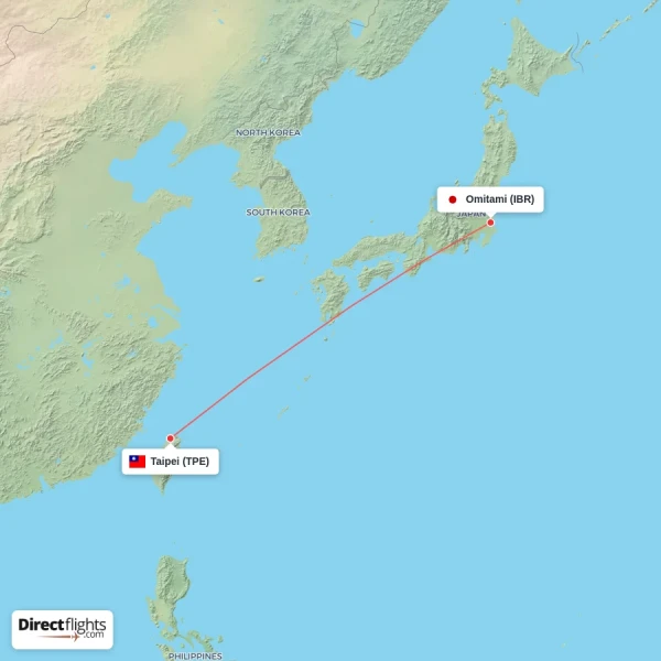 Taipei - Omitami direct flight map