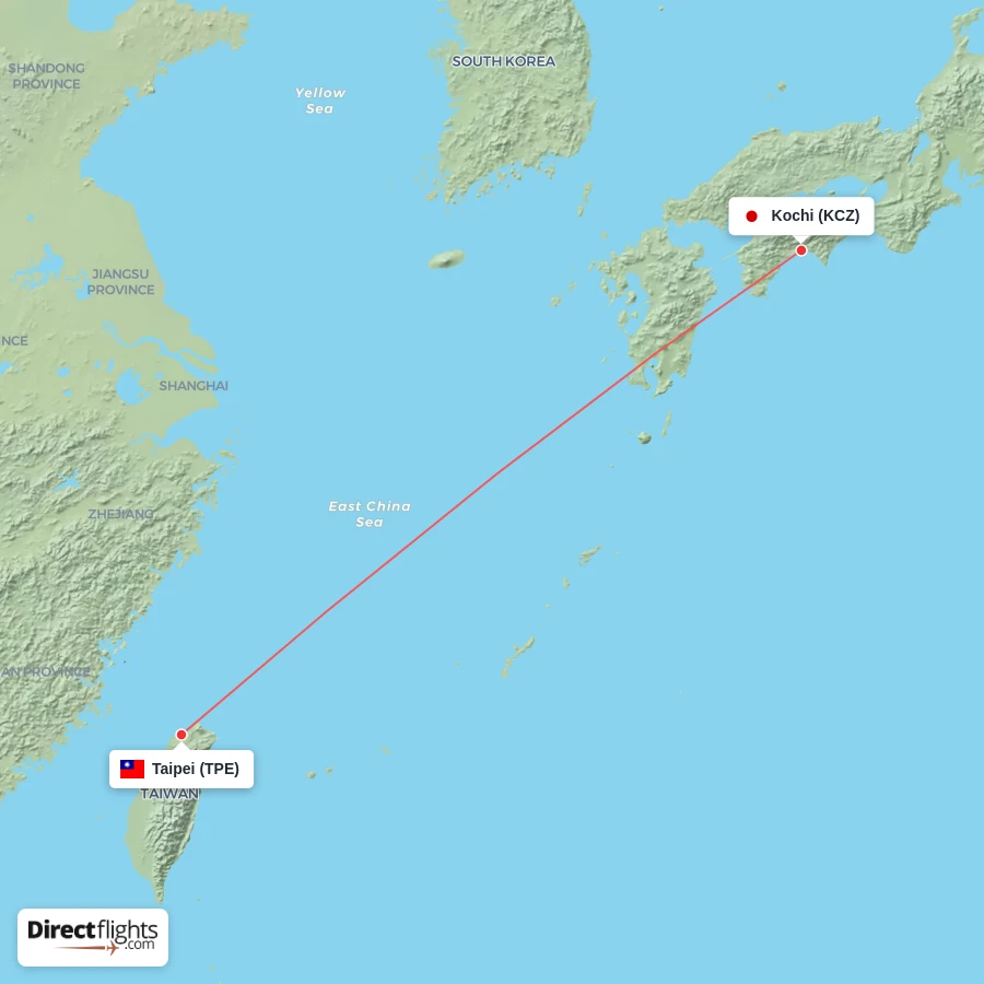TPE - KCZ route map