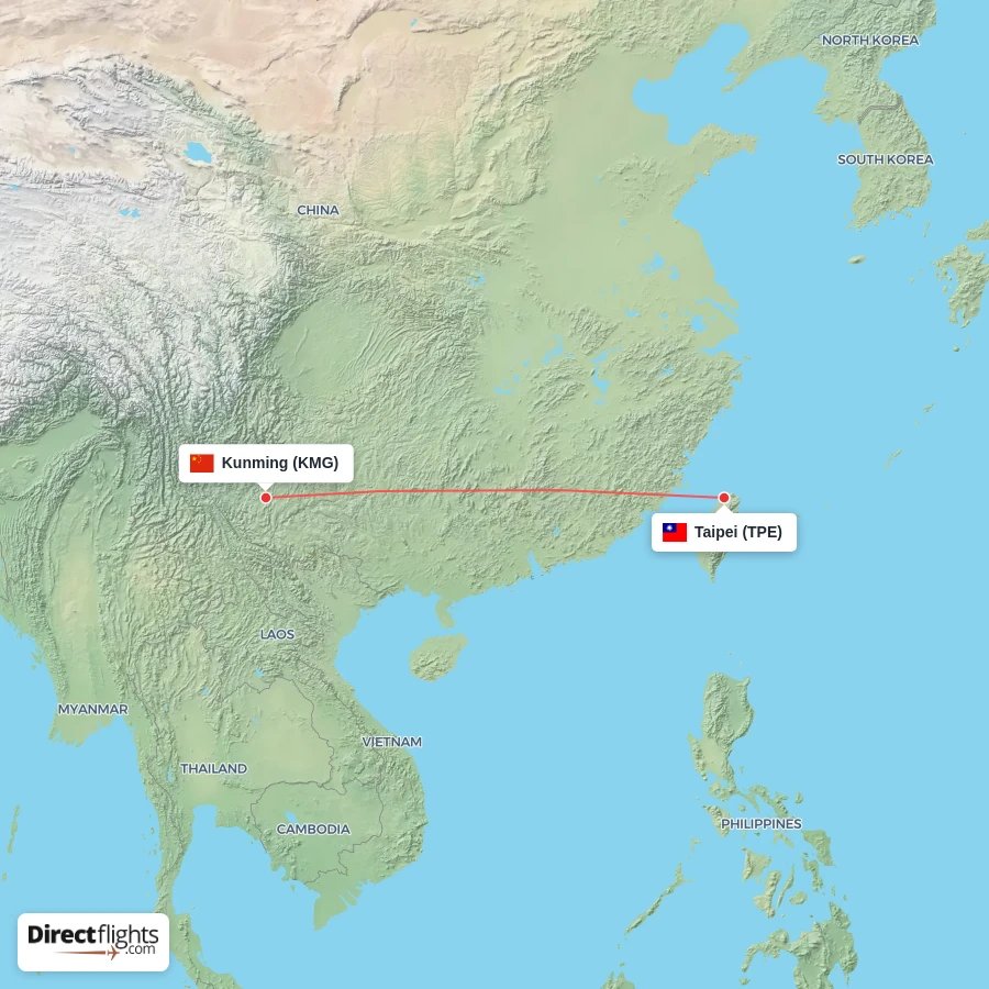 TPE - KMG route map