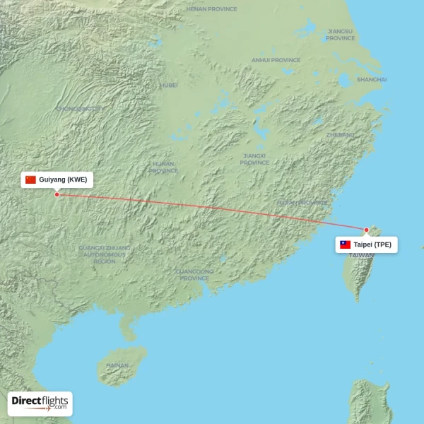Taipei - Guiyang direct flight map