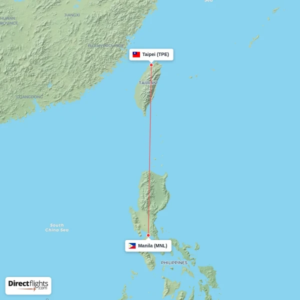 Taipei - Manila direct flight map