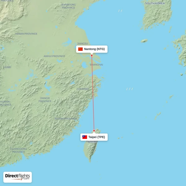 Taipei - Nantong direct flight map