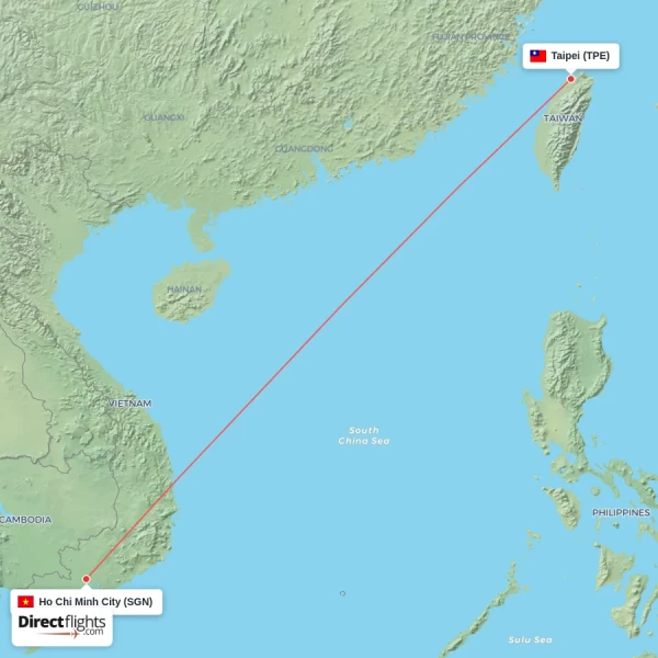 Taipei - Ho Chi Minh City direct flight map