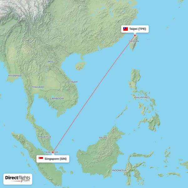 Taipei - Singapore direct flight map