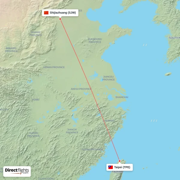 Taipei - Shijiazhuang direct flight map