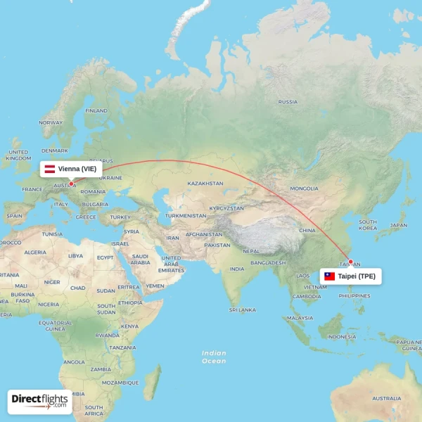 Taipei - Vienna direct flight map