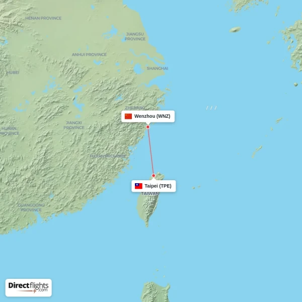 Taipei - Wenzhou direct flight map