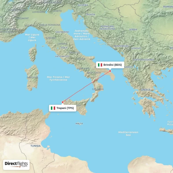 Trapani - Brindisi direct flight map