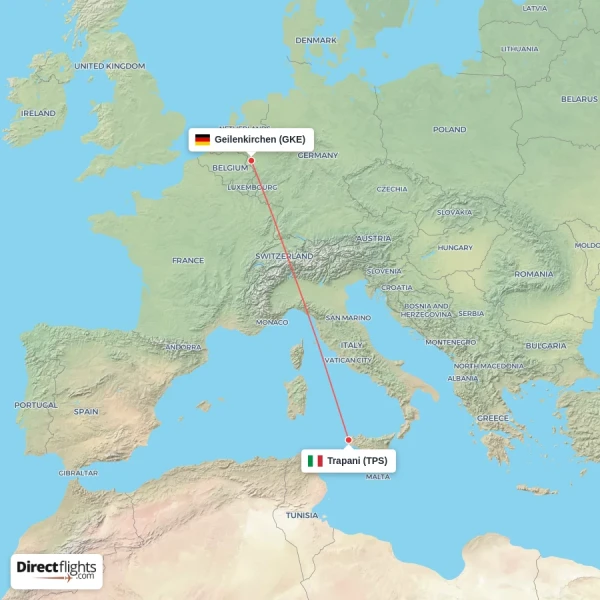 Trapani - Geilenkirchen direct flight map