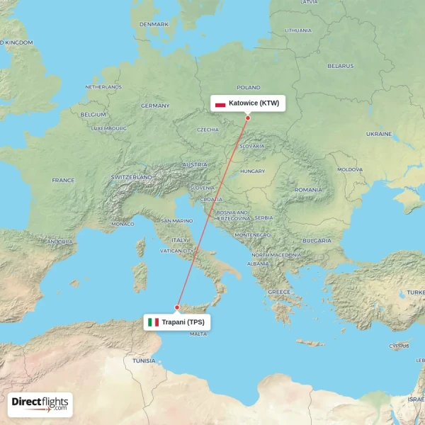 Trapani - Katowice direct flight map