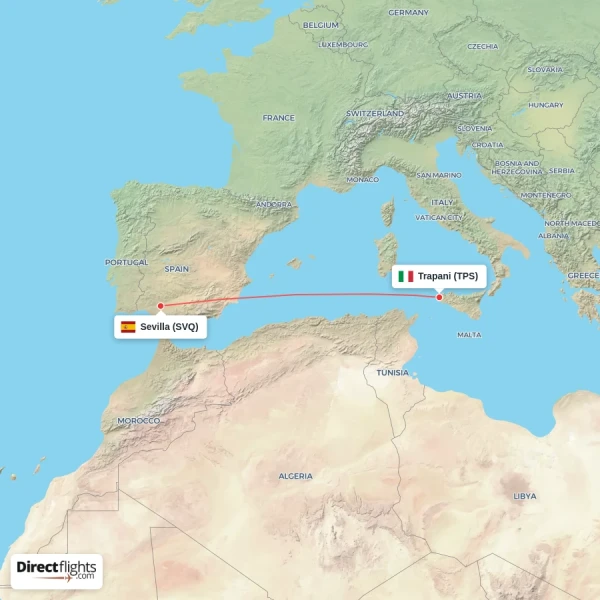Trapani - Sevilla direct flight map