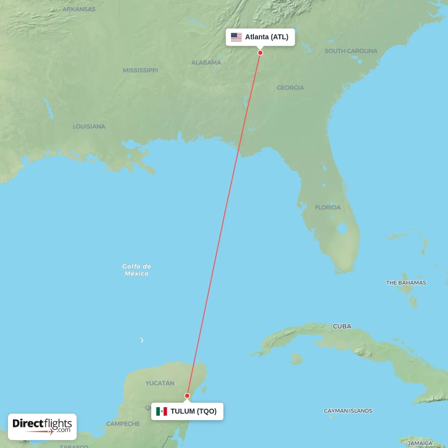 TQO - ATL route map