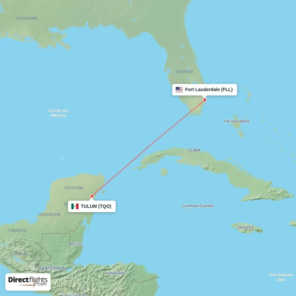 TULUM - Fort Lauderdale direct flight map