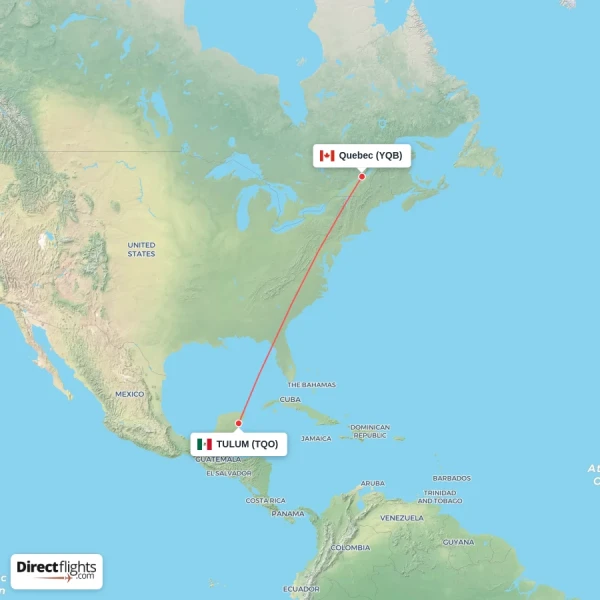 TULUM - Quebec direct flight map