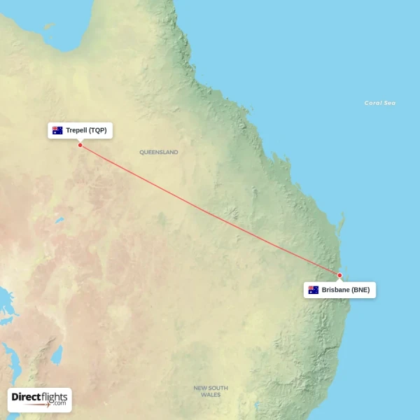 Trepell - Brisbane direct flight map