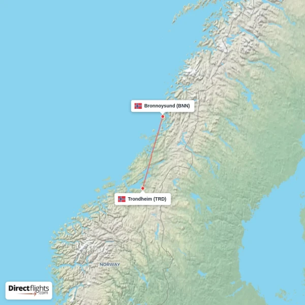 Trondheim - Bronnoysund direct flight map