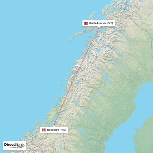 Trondheim - Harstad-Narvik direct flight map