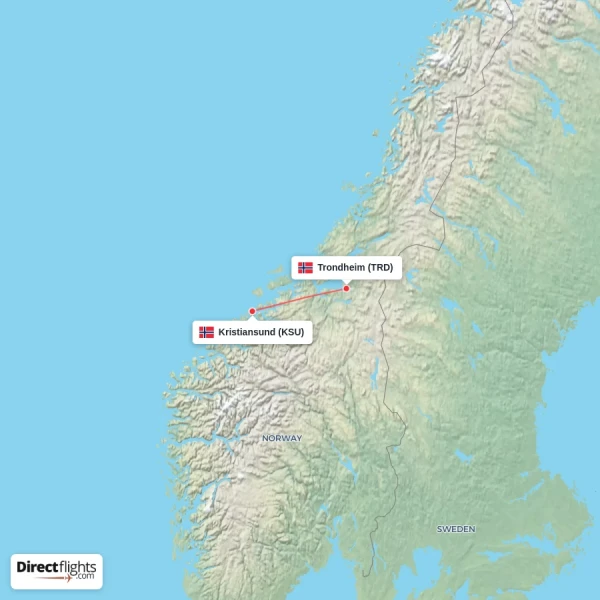 Trondheim - Kristiansund direct flight map
