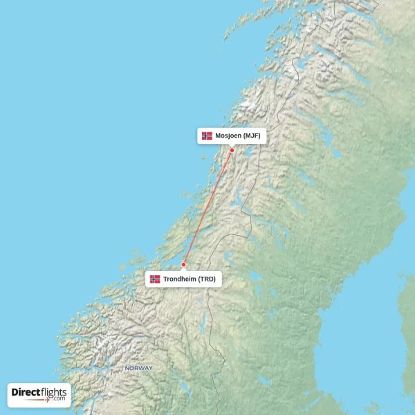 Trondheim - Mosjoen direct flight map