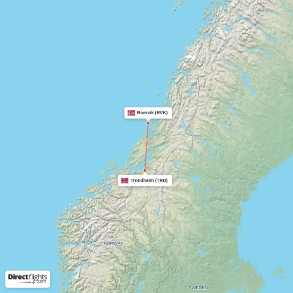 Trondheim - Roervik direct flight map