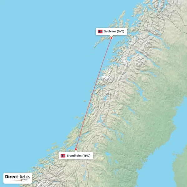 Trondheim - Svolvaer direct flight map