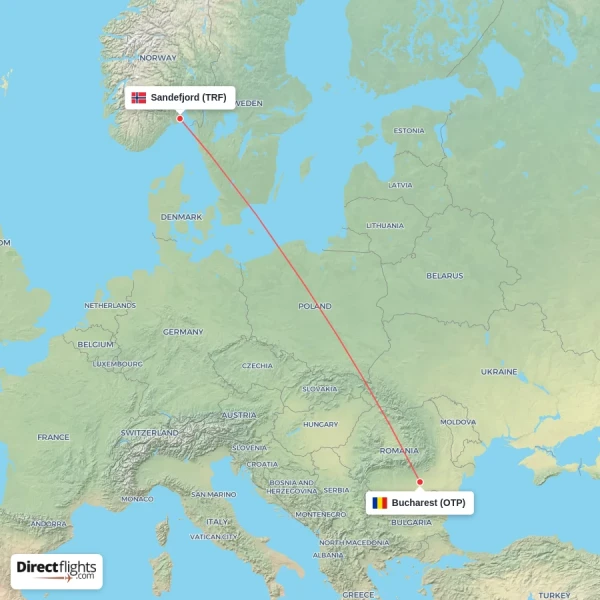 Sandefjord - Bucharest direct flight map